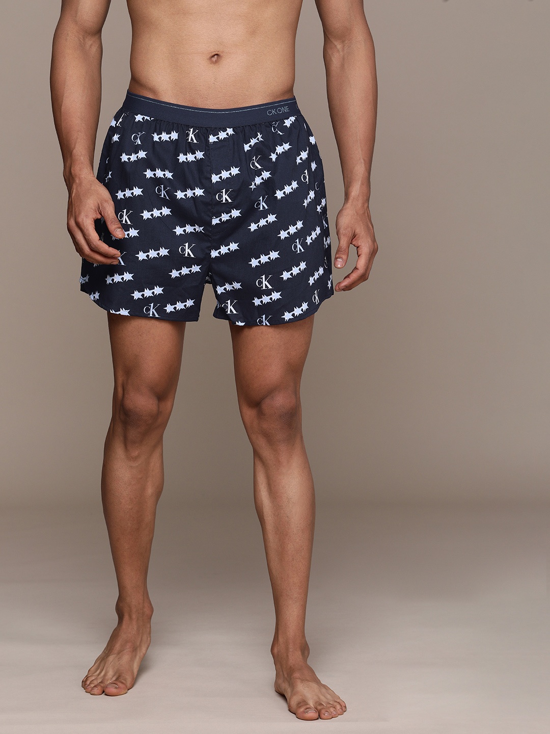 

Calvin Klein Underwear Men Navy Blue & White Logo Printed Pure Cotton Boxers NB3003V5C