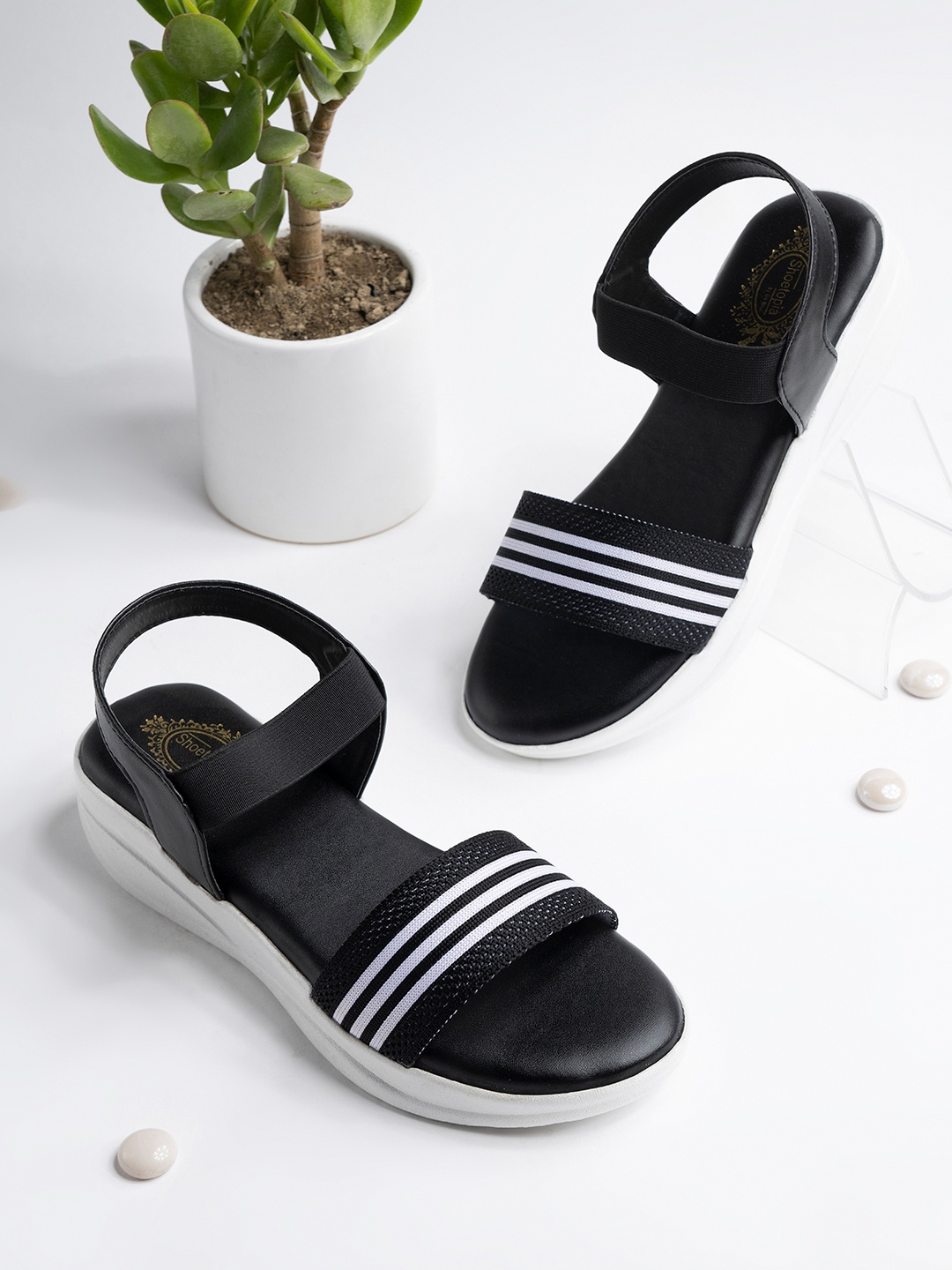 

Shoetopia Girls Black Striped Flatform Sandals