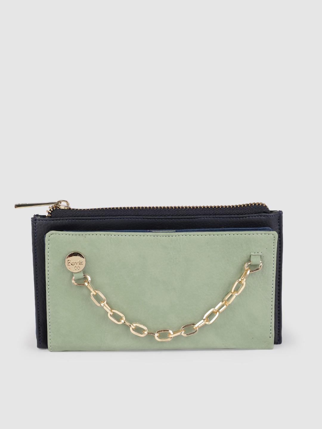 

Baggit Women Blue & Green Solid Leather Two Fold Wallet