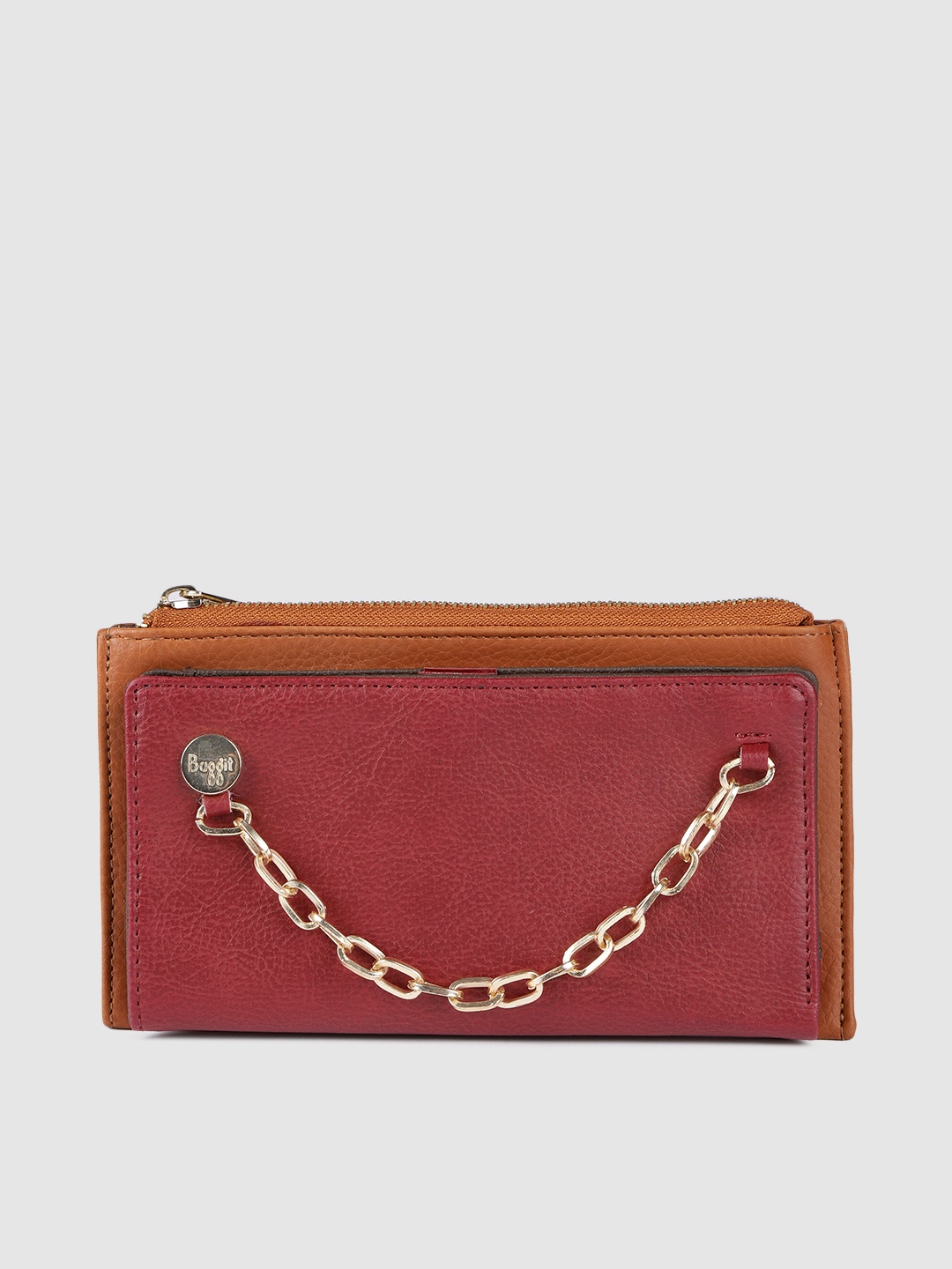 

Baggit Women Tan & Maroon Solid Two Fold Wallet