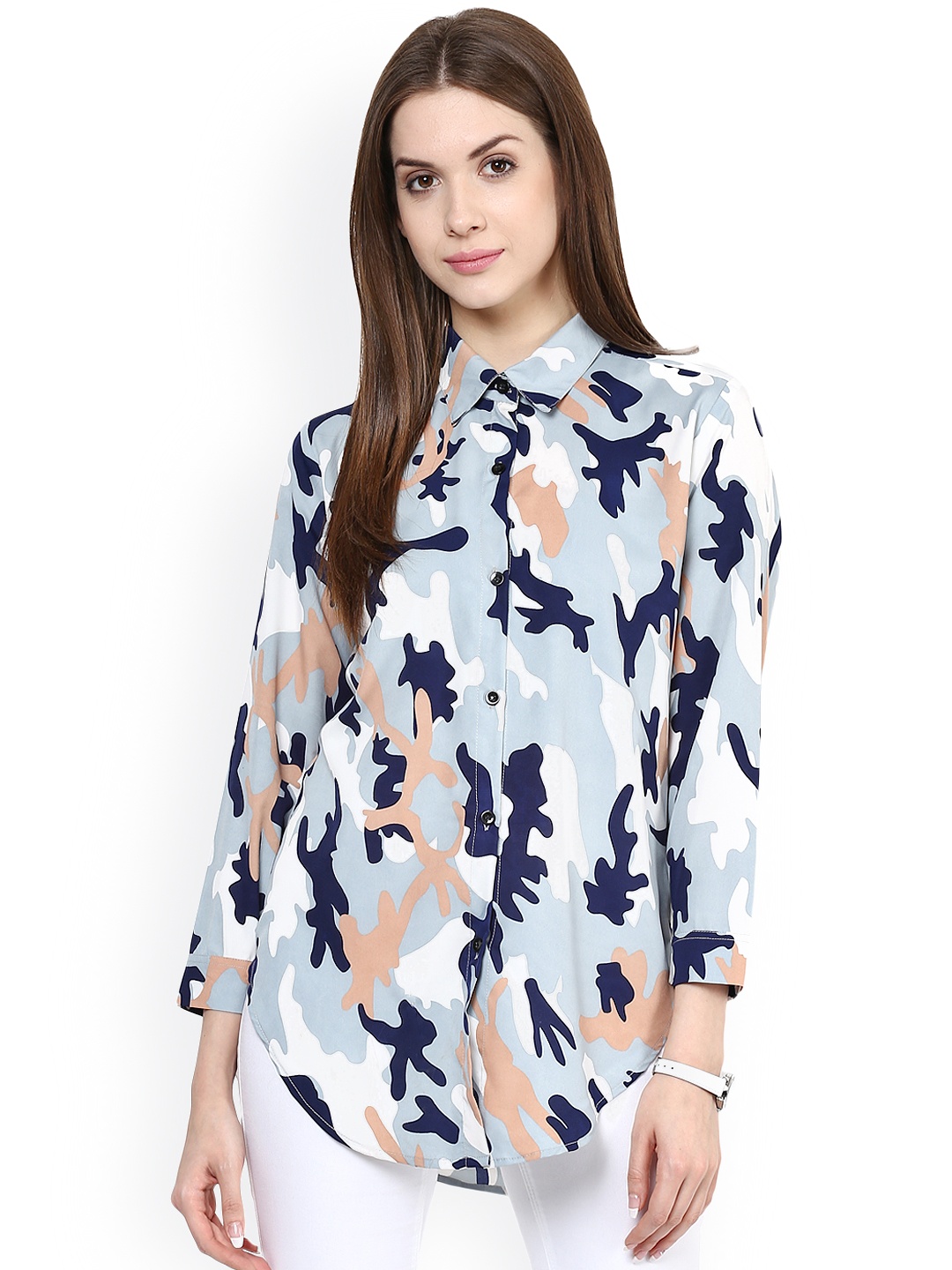 

Zima Leto Women Blue Printed Crepe Shirt