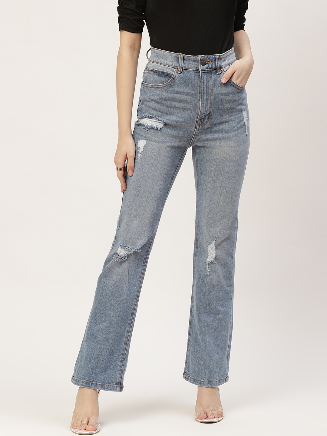 

Malachi Women Blue Cotton Boot Cut High-Rise Mildly Distressed Light Fade Jeans