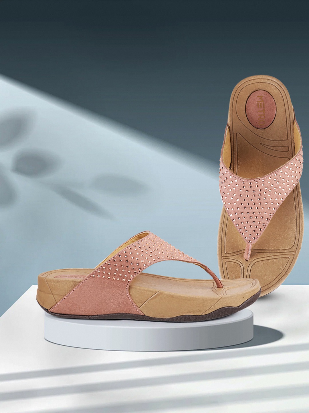 

Metro Peach-Coloured Embellished Comfort Sandals