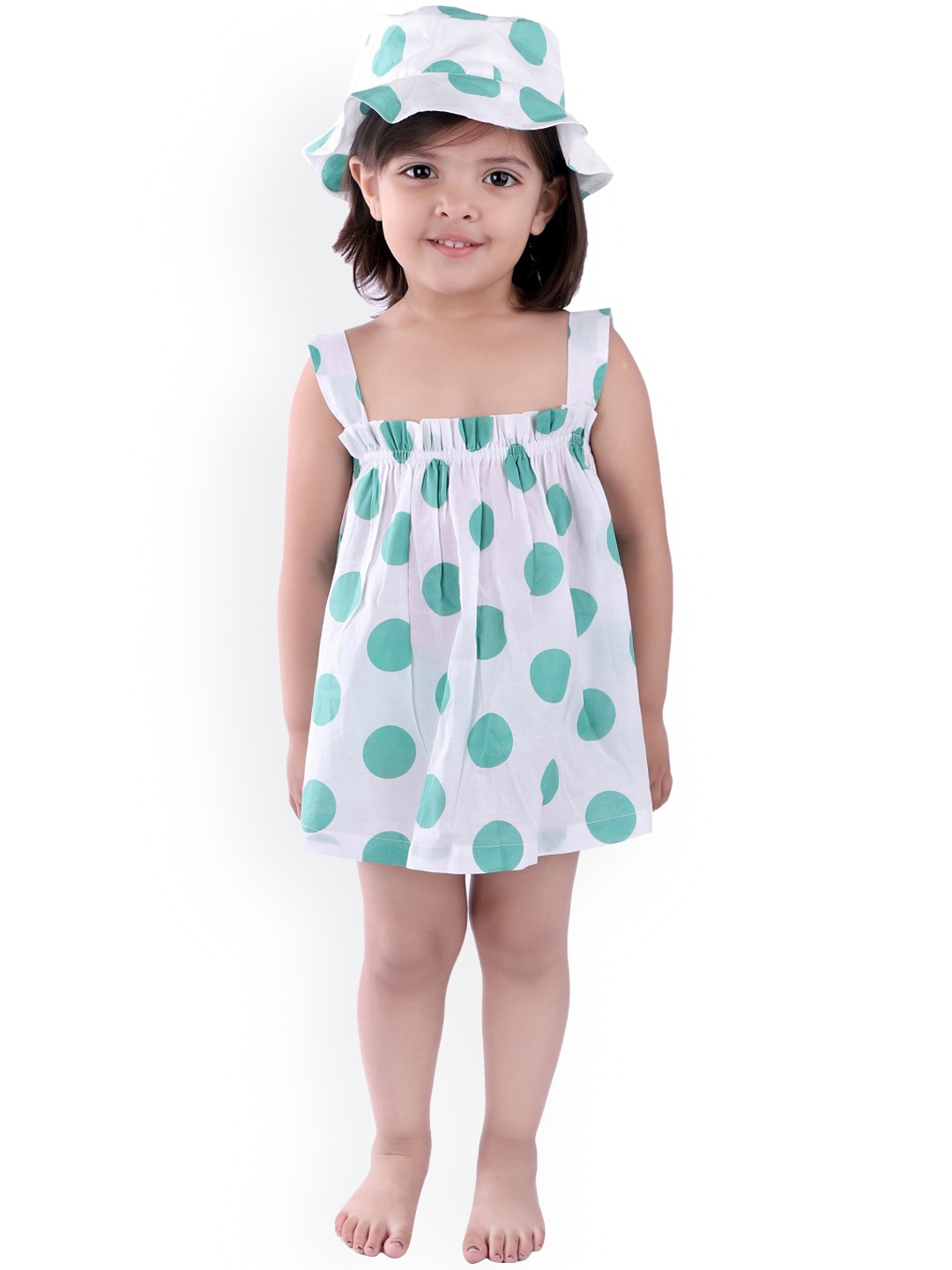

Nino Bambino Girls White & Green Organic Cotton Sustainable A-Line Dress