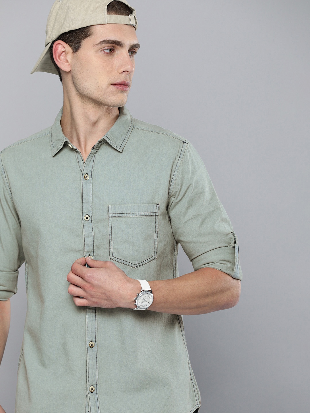 

Harvard Men Blue Solid Pure Cotton Casual Denim Shirt