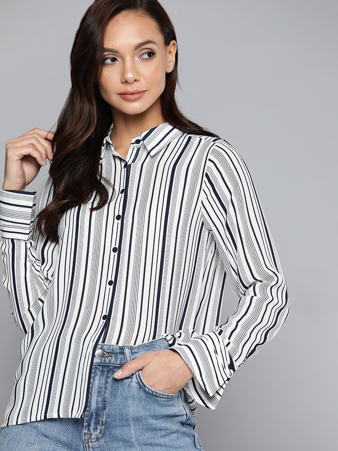 

Harvard Women White & Black Striped Casual Shirt