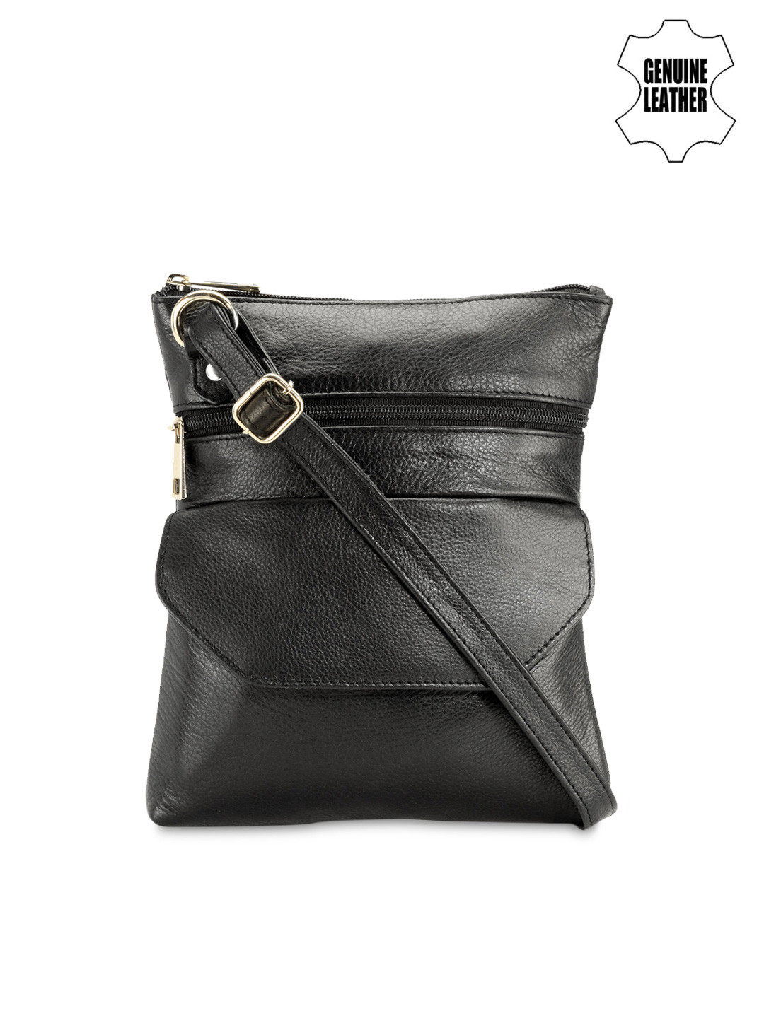 

Teakwood Leather Unisex Black Leather Messenger Bag
