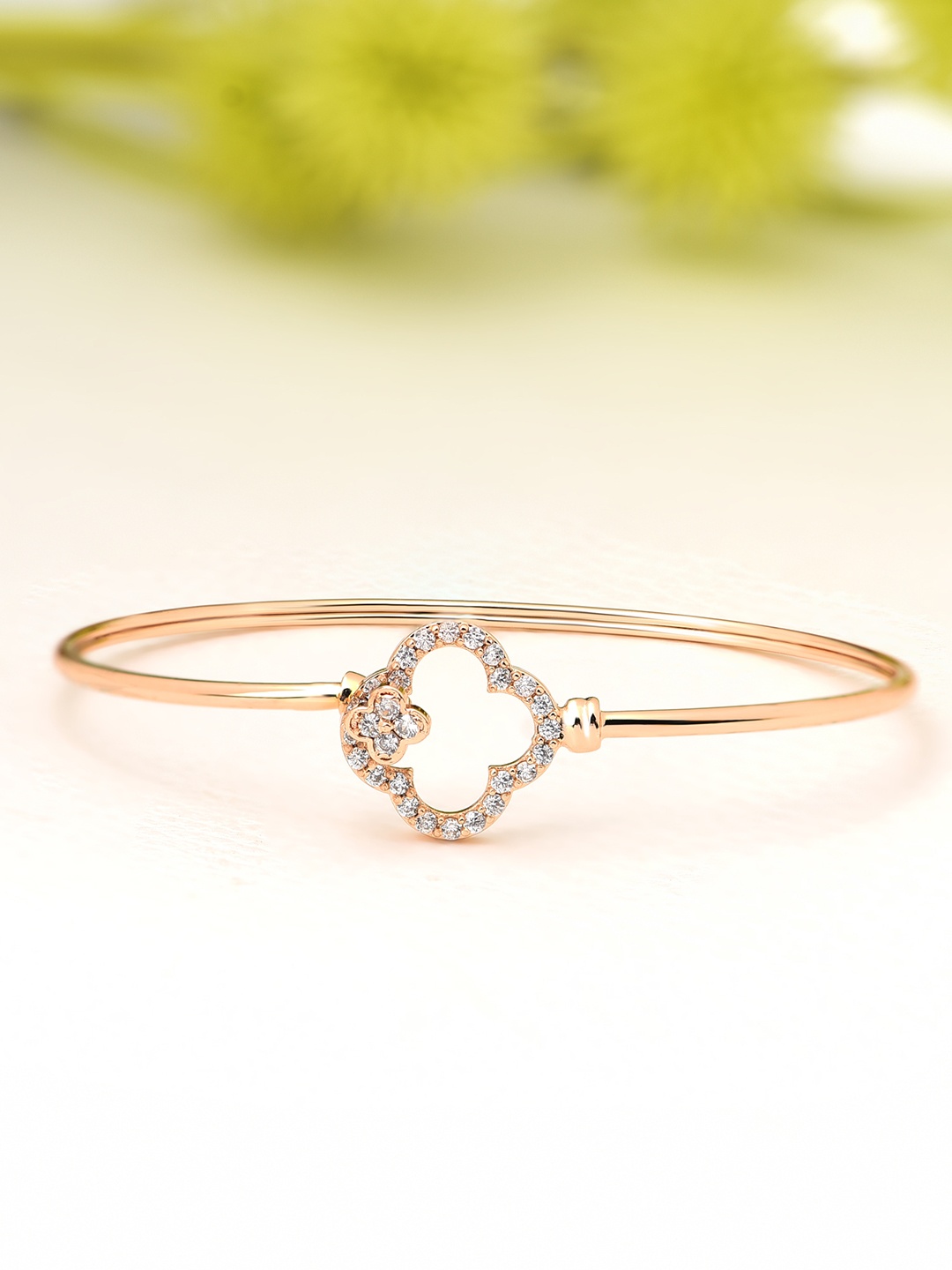 

AMI Women Rose Gold & White Brass Cubic Zirconia Rose Gold-Plated Kada Bracelet