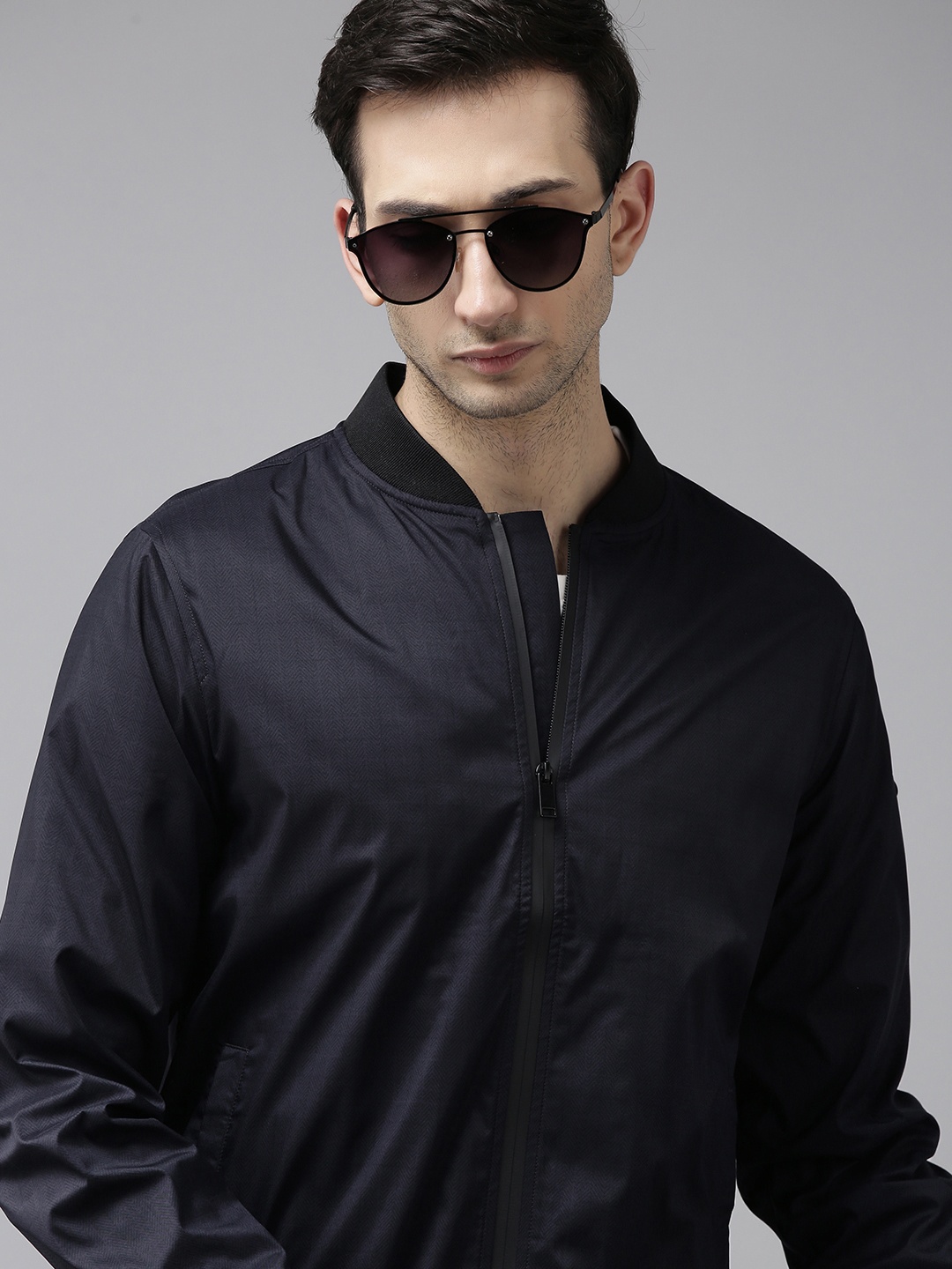 

U.S. Polo Assn. Men Navy Blue Printed Bomber Jacket