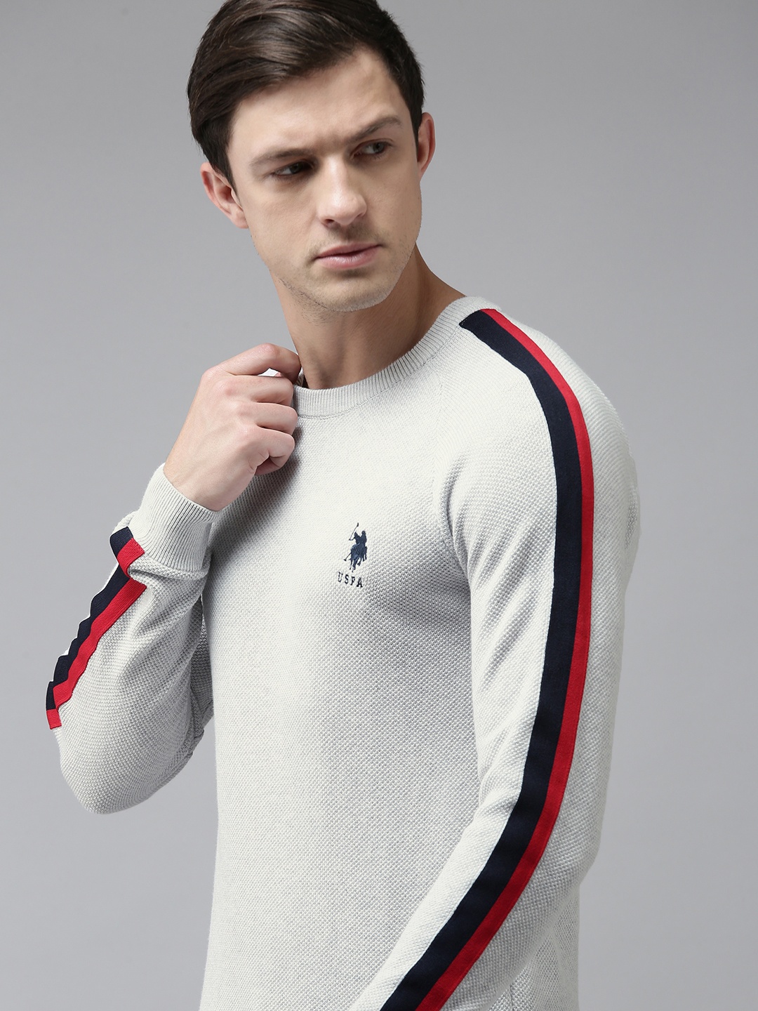 

U S Polo Assn Men Off White & Red Pullover