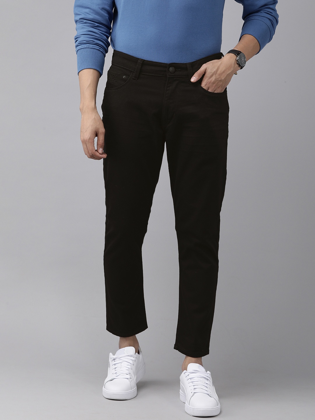 

U.S. Polo Assn. Denim Co. Men Black Solid Skinny Fit Stretchable Crop Jeans