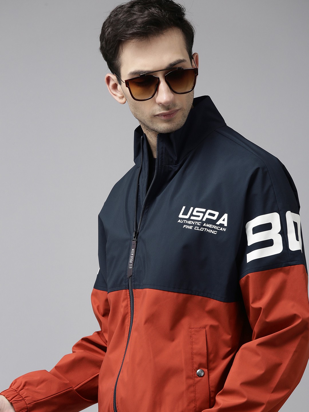 

U S Polo Assn Denim Co Men Navy Blue & Red Colourblocked Sporty Jacket