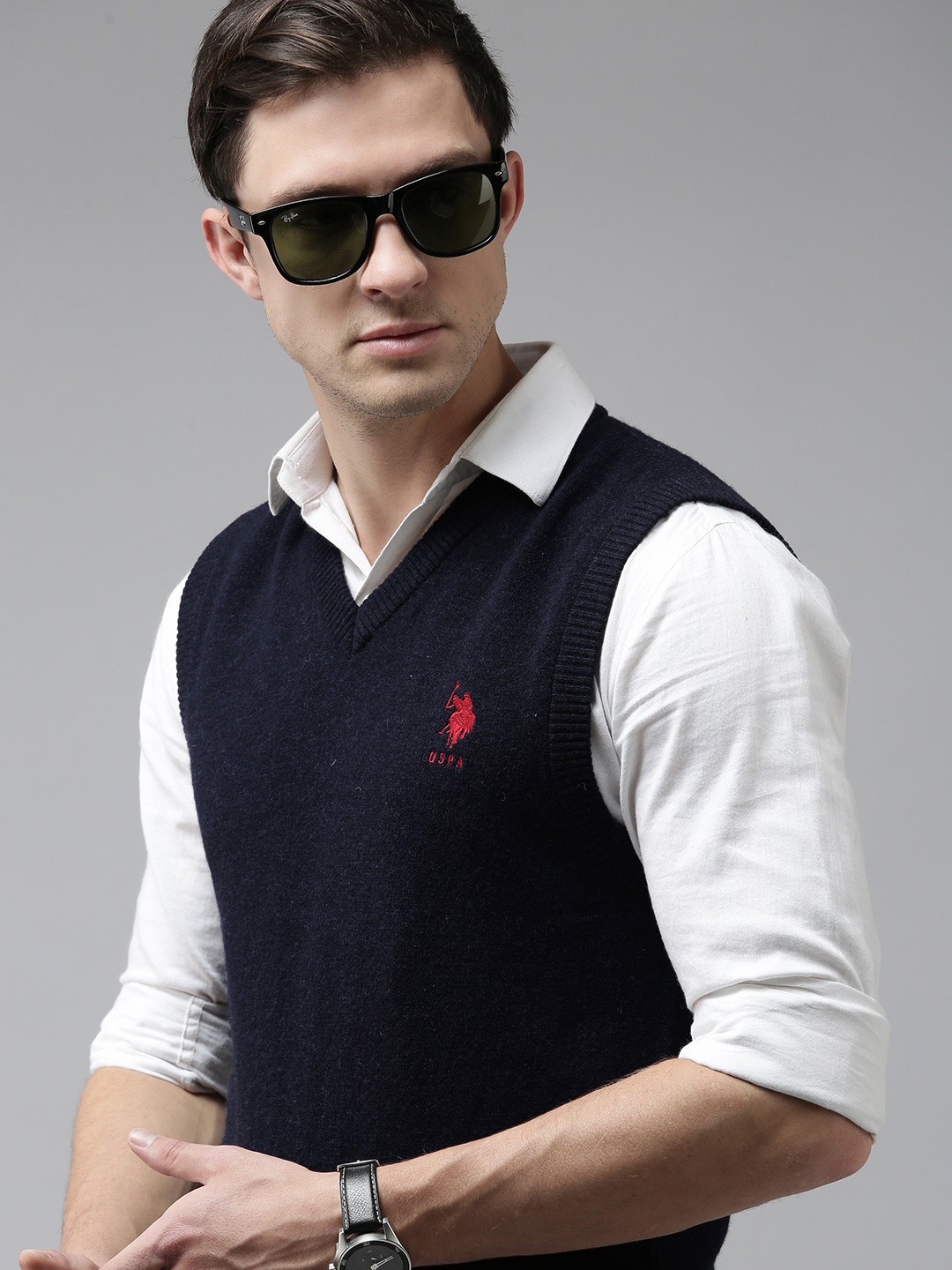 

U S Polo Assn Men Navy Blue Solid Sweater Vest
