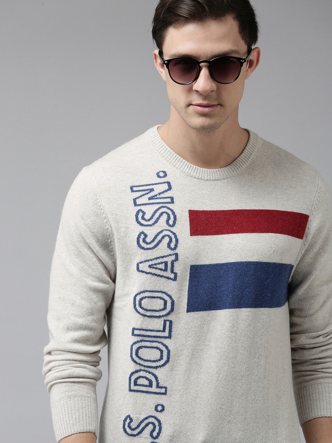 

U S Polo Assn Denim Co Men Off White Brand Logo Printed Pullover