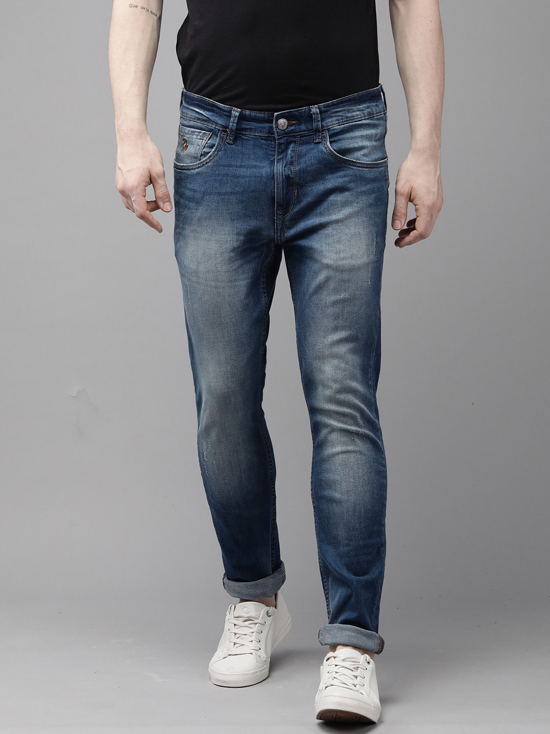 

U S Polo Assn Denim Co Men Blue Brandon Slim Tapered Mildly Distressed Light Fade Jeans