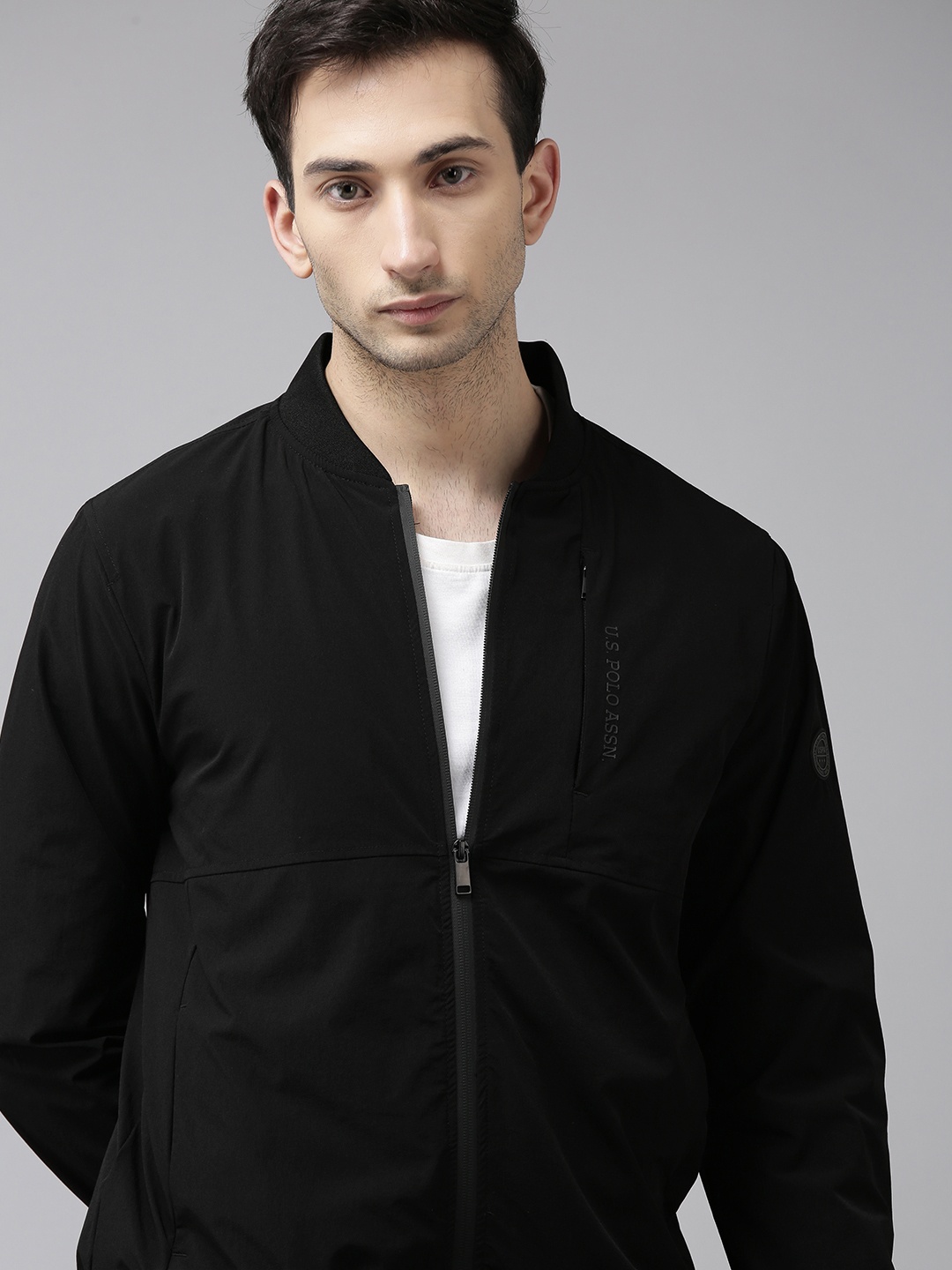 

U.S. Polo Assn. Men Black Solid Lightweight Bomber Jacket