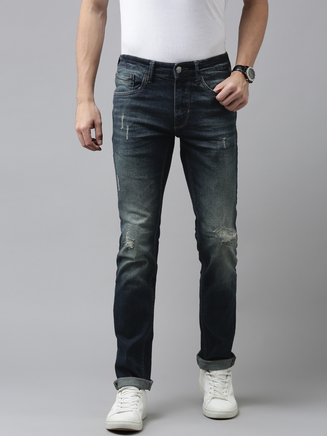 

U S Polo Assn Denim Co Men Blue Regallo Skinny Fit Mildly Distressed Light Fade Jeans