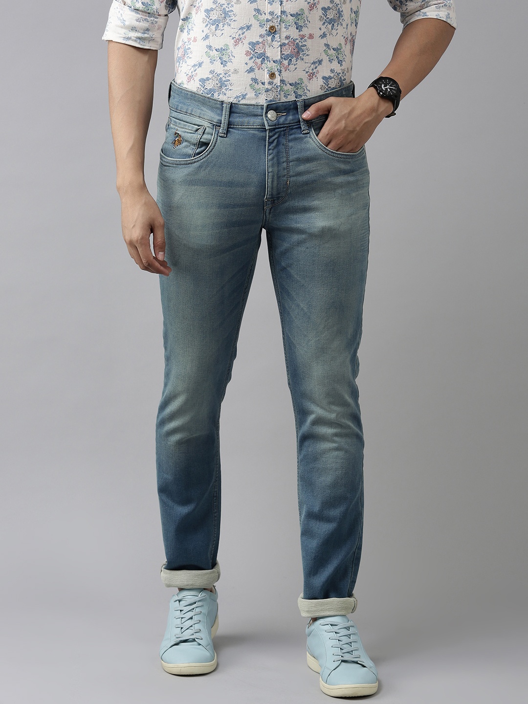 

U.S. Polo Assn. Denim Co. Men Blue Brandon Slim Tapered Fit Heavy Fade Stretchable Jeans