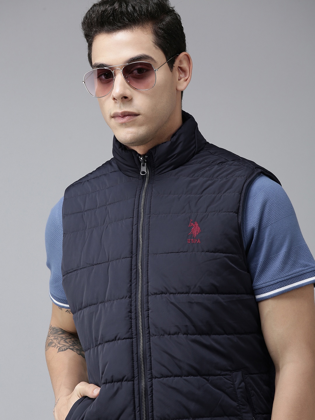 

U S Polo Assn Men Navy Blue Solid Reversible Padded Jacket