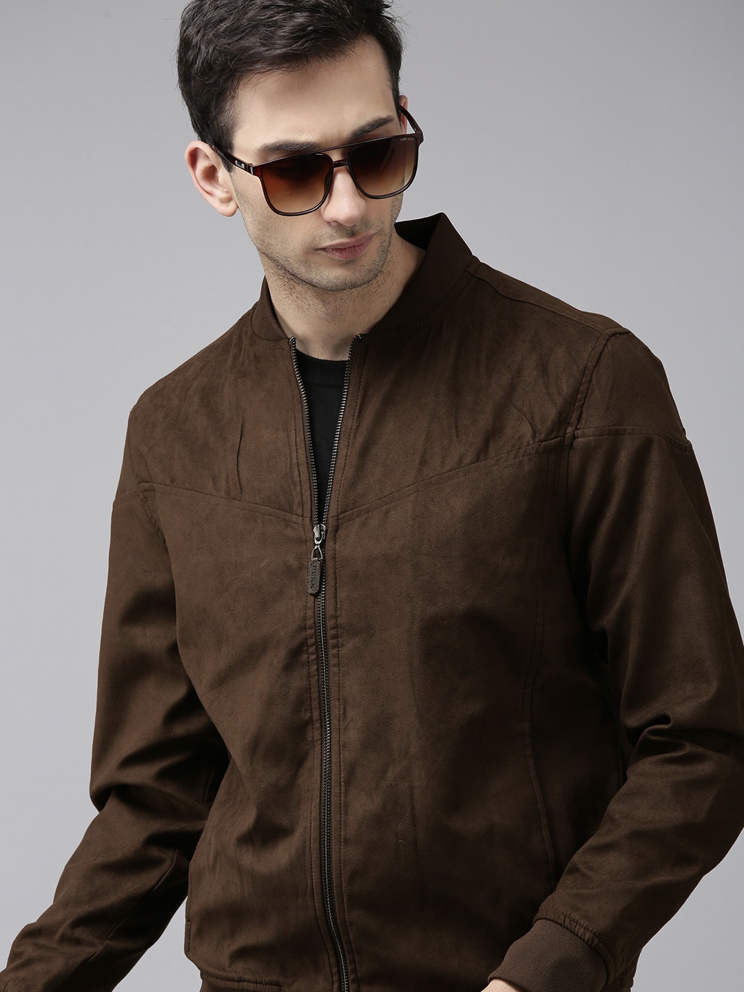 

U.S. Polo Assn. Men Brown Solid Suede Bomber Jacket