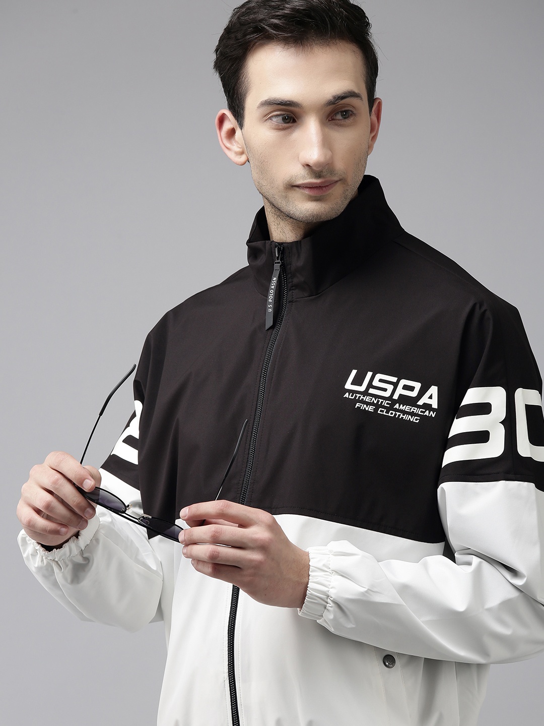 

U.S. Polo Assn. Denim Co. Men Black & White Colourblocked Lightweight Sporty Jacket