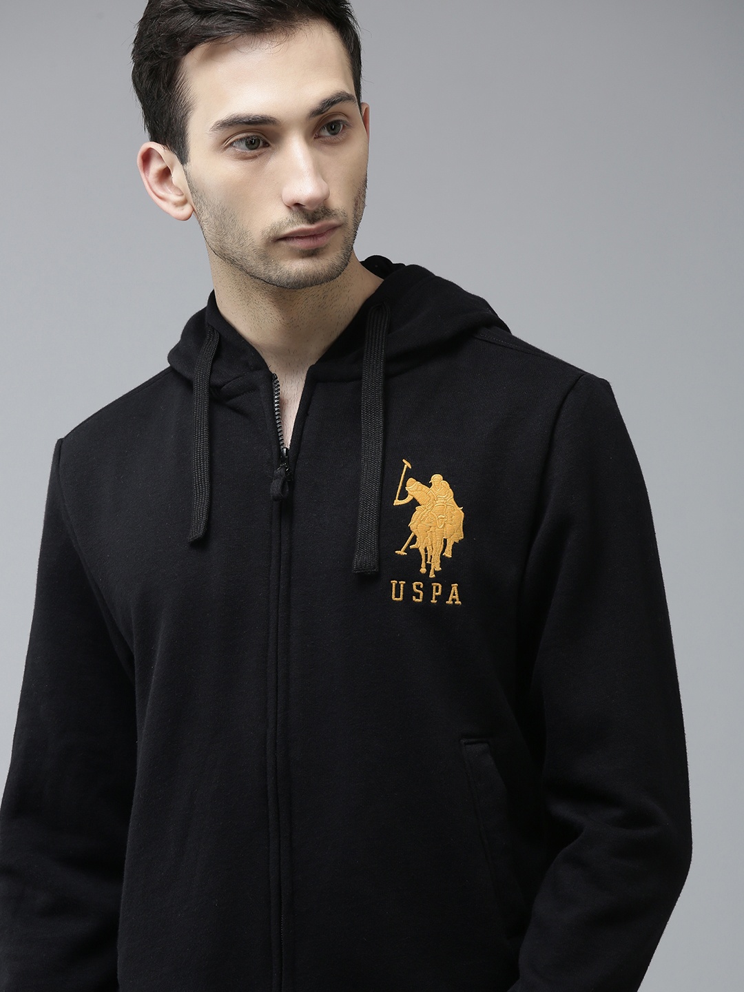 

U S Polo Assn Men Black Embroidered Hooded Sweatshirt