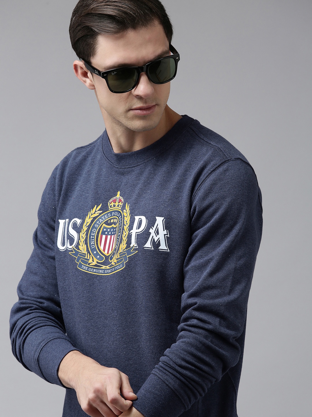 

U S Polo Assn Men Navy Blue Brand Logo Printed Sweatshirt