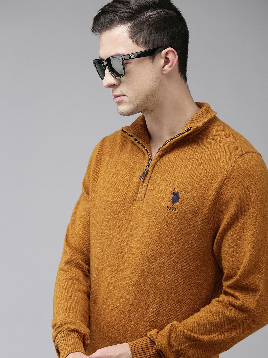 

U S Polo Assn Men Mustard Yellow Pullover Sweater