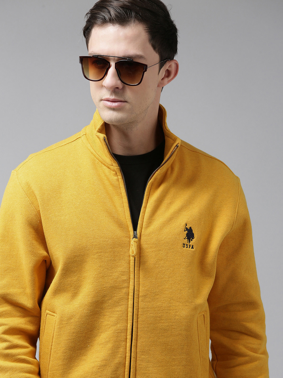 

U S Polo Assn Men Mustard Yellow Solid Cotton Sweatshirt