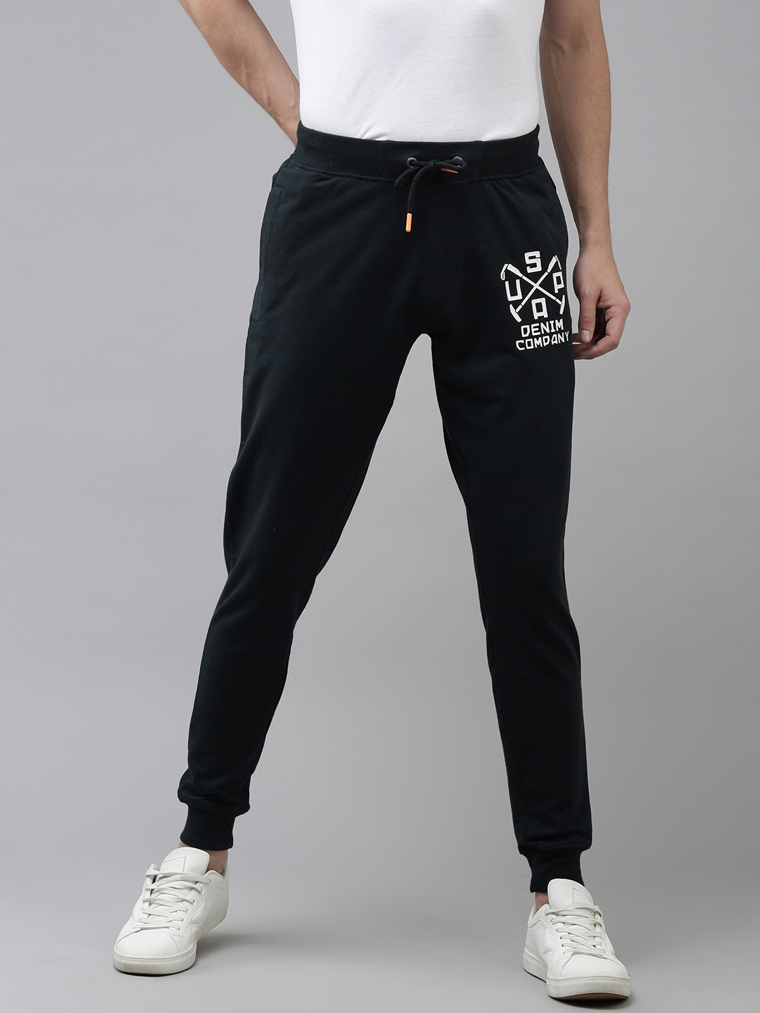 

U.S. Polo Assn. Denim Co. Navy Blue Typographical Printed Regular Joggers Trackpant