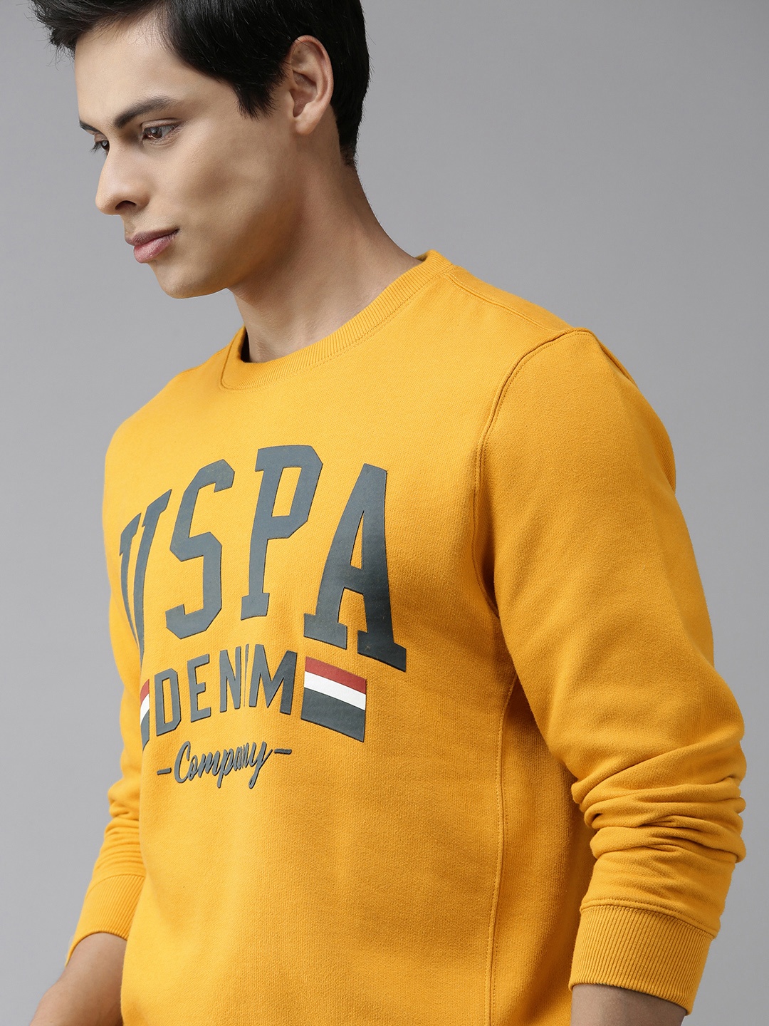 

U S Polo Assn Denim Co Men Mustard Yellow Printed Sweatshirt