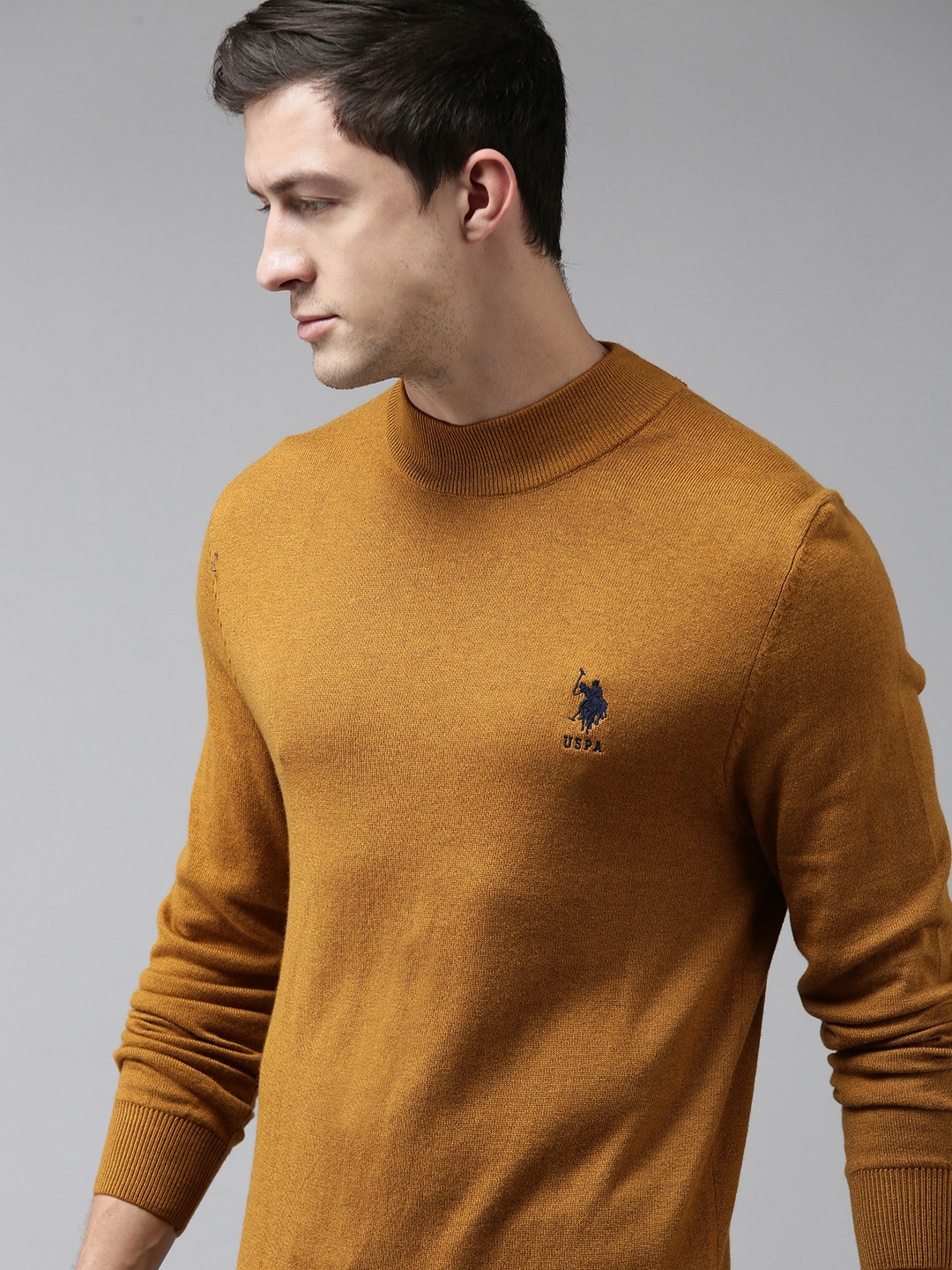 

U S Polo Assn Men Mustard Yellow Solid Pullover