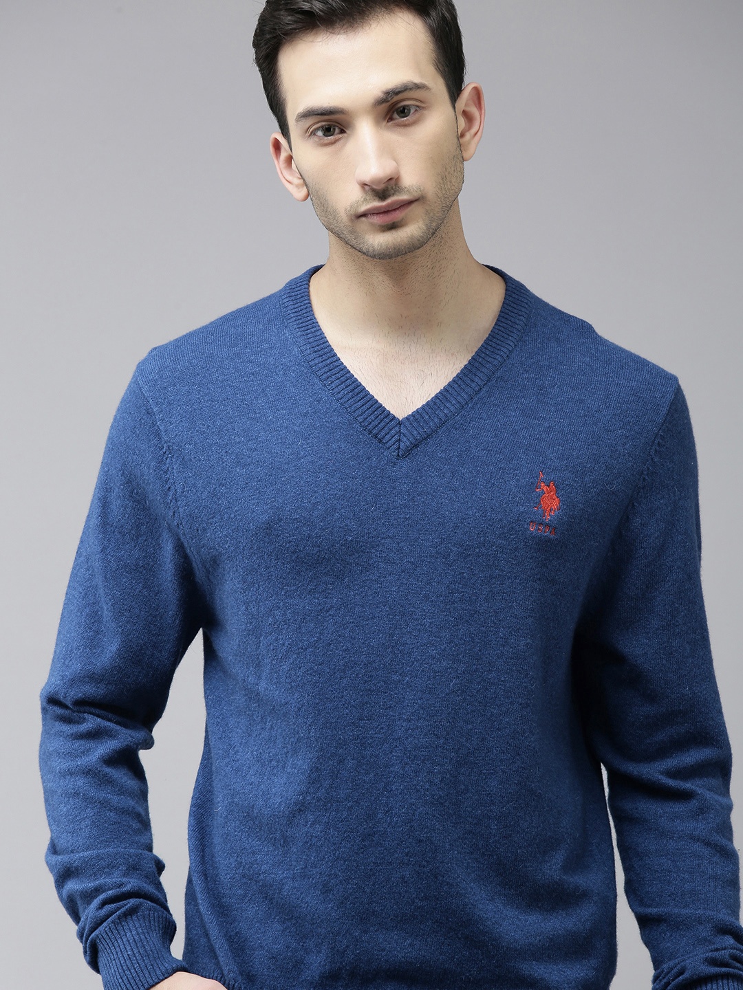 

U S Polo Assn Men Blue Solid Pullover Sweater