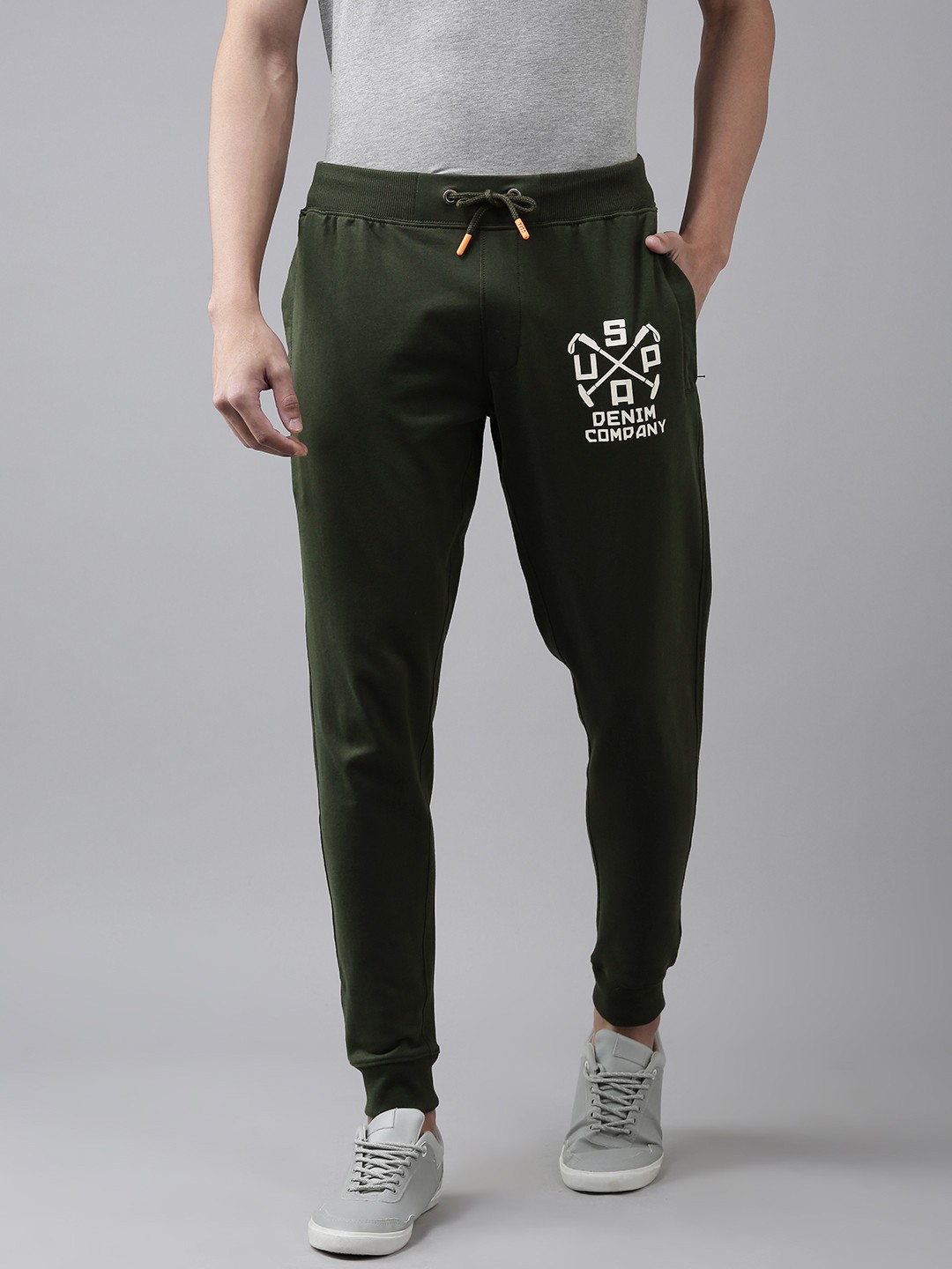 

U.S. Polo Assn. Denim Co. Men Olive Green Slim Fit Brand Logo Printed Joggers