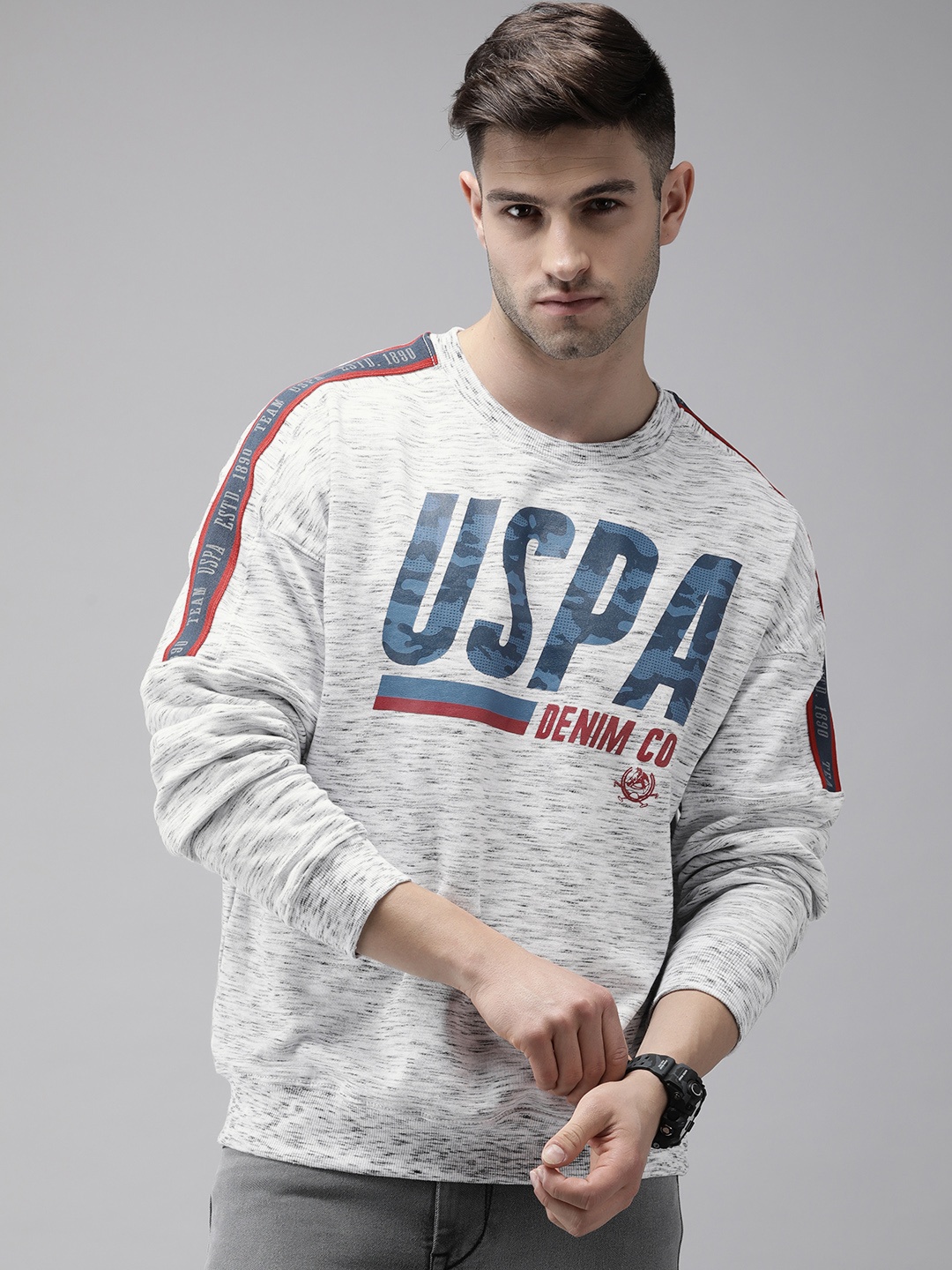 

U S Polo Assn Denim Co Men Off White Printed Sweatshirt