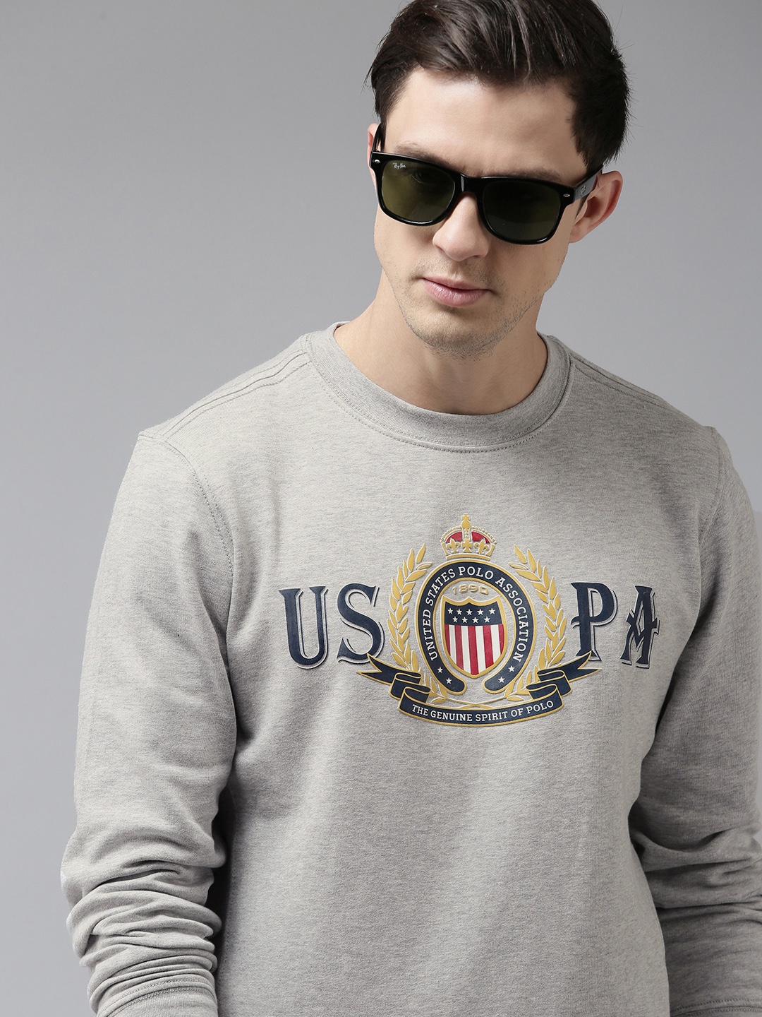 

U S Polo Assn Men Grey Melange Printed Sweatshirt