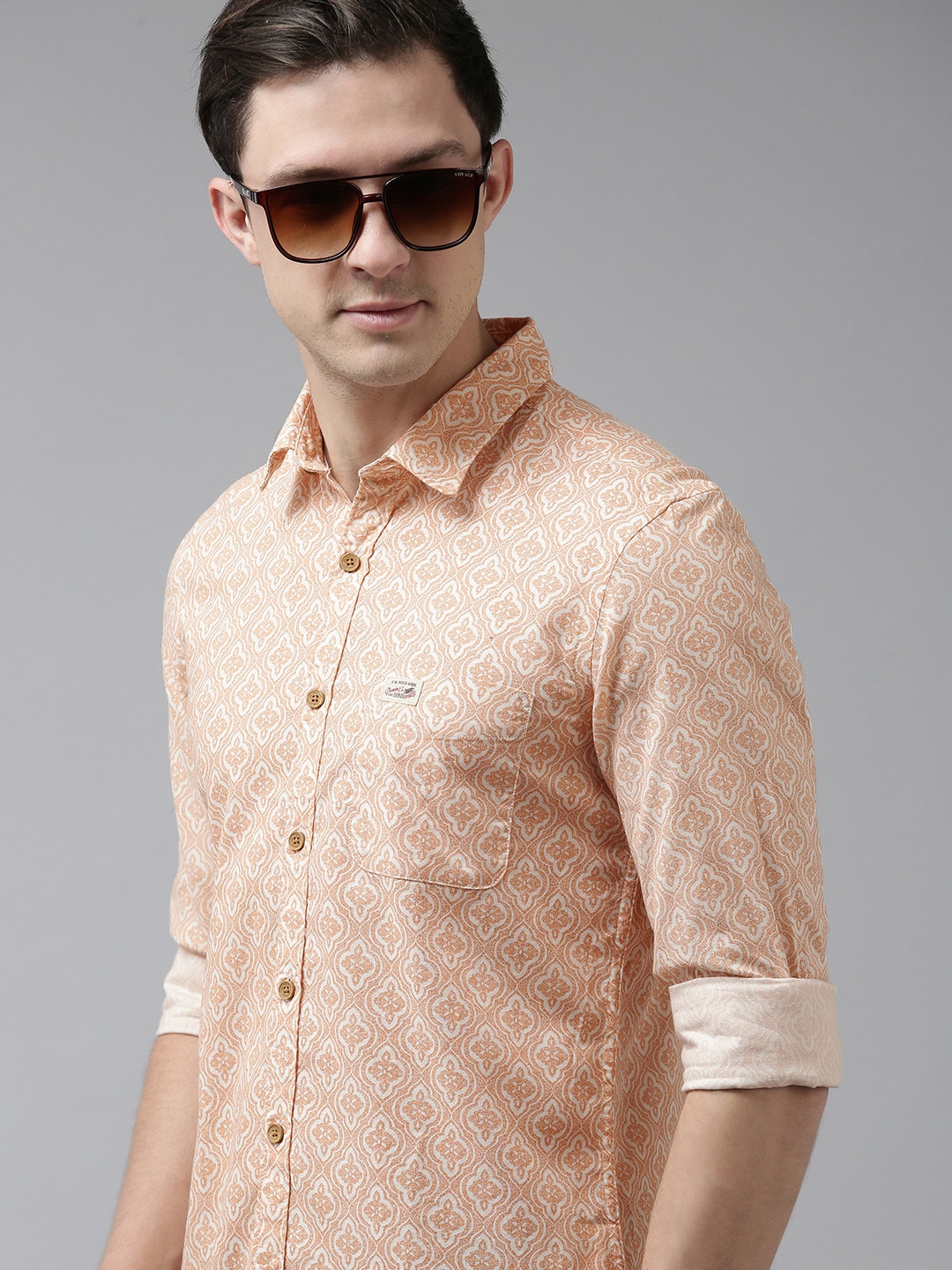 

U S Polo Assn Denim Co Men Orange & White Printed Casual Shirt
