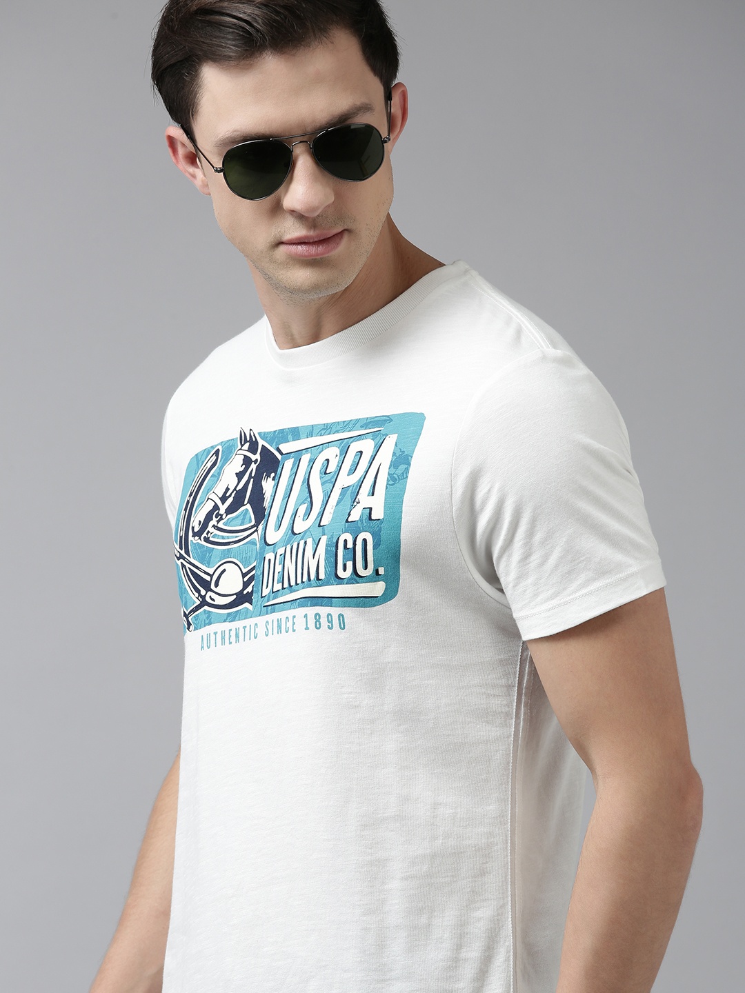 

U S Polo Assn Denim Co Men White Brand Logo Printed T-shirt