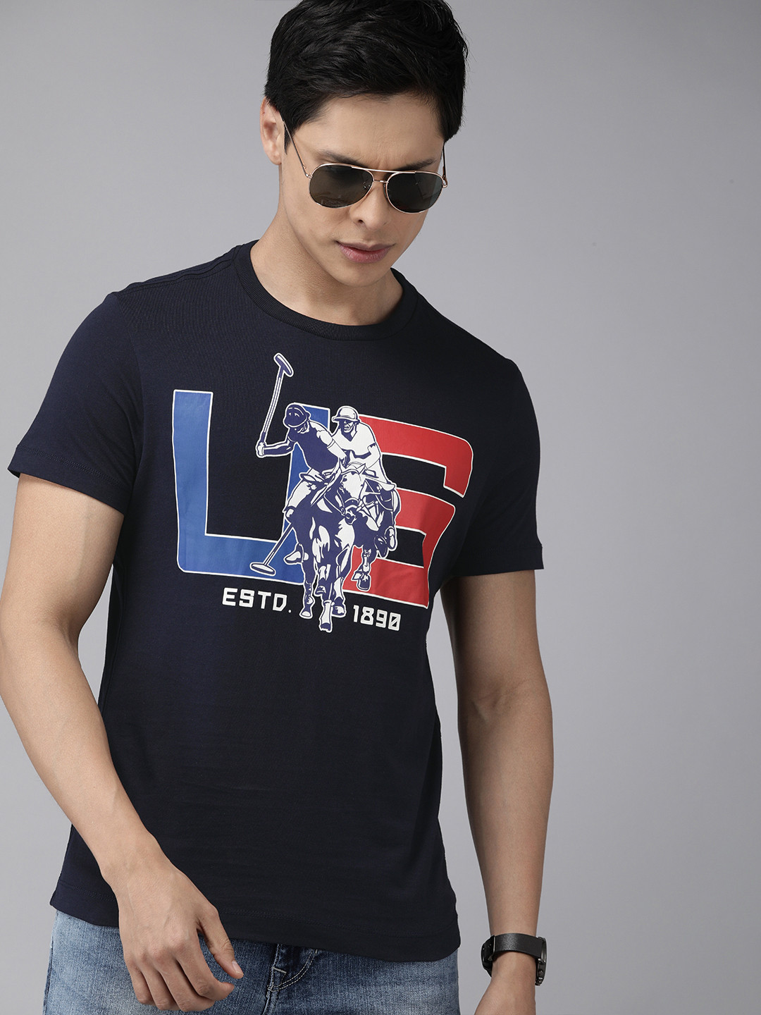 

U.S. Polo Assn. Denim Co. Men Navy Blue Cotton Brand Logo Printed T-shirt
