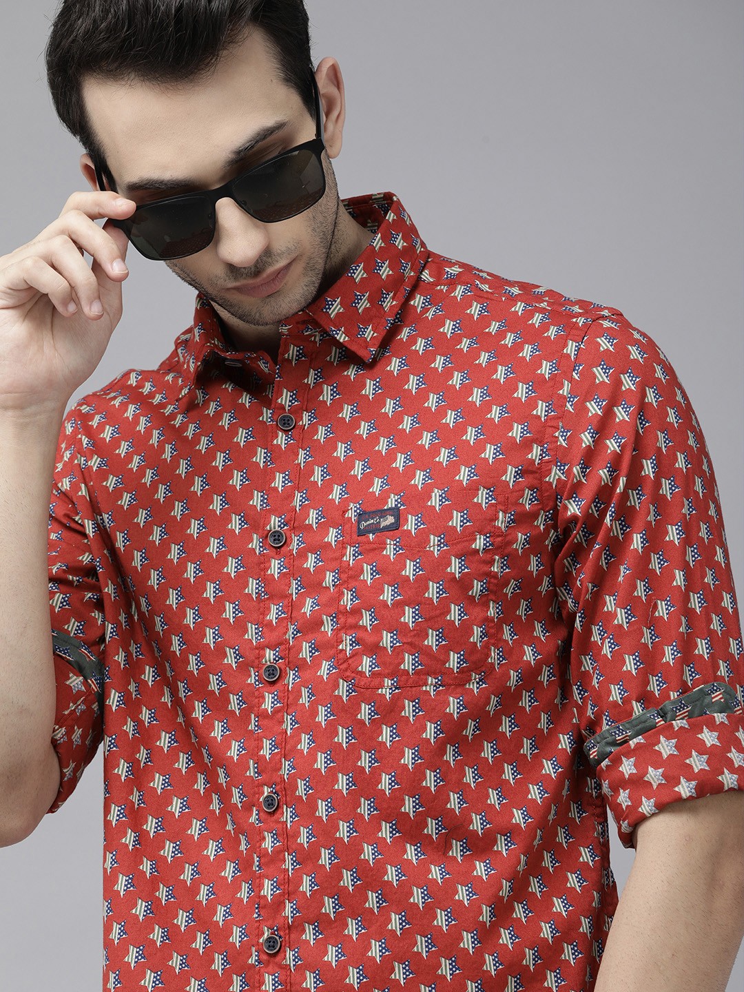 

U. S. Polo Assn. Denim Co. Men Red Slim Fit Printed Casual Shirt