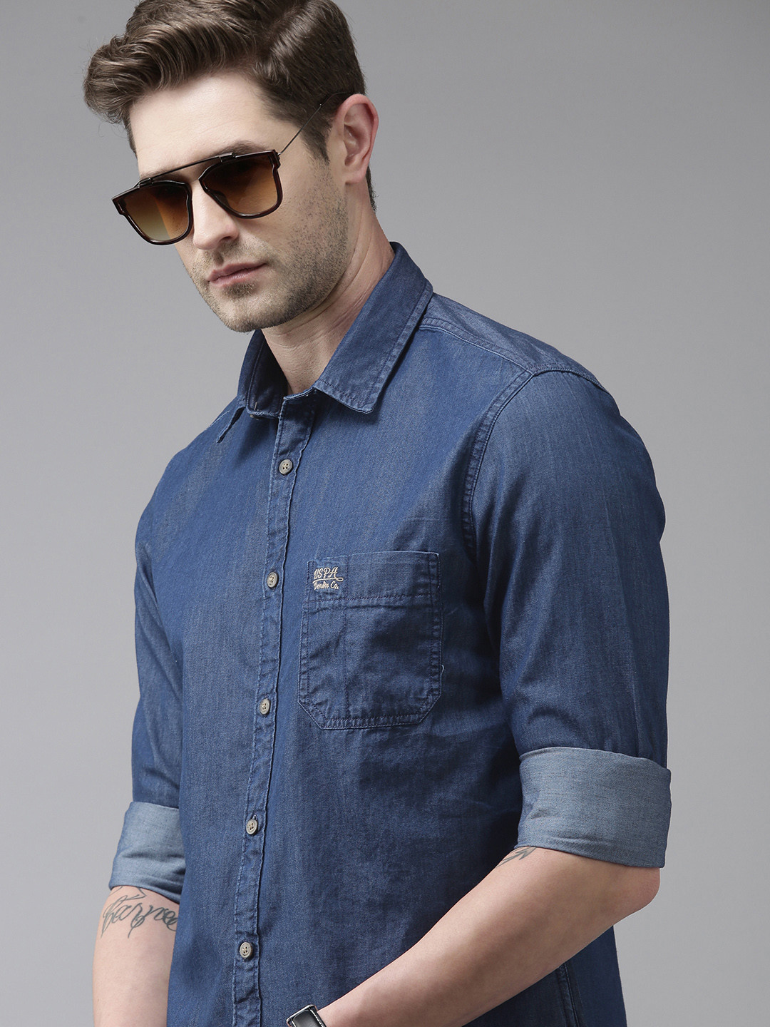 

U S Polo Assn Denim Co Men Blue Slim Fit Spread Collar Pure Cotton Denim Casual Shirt