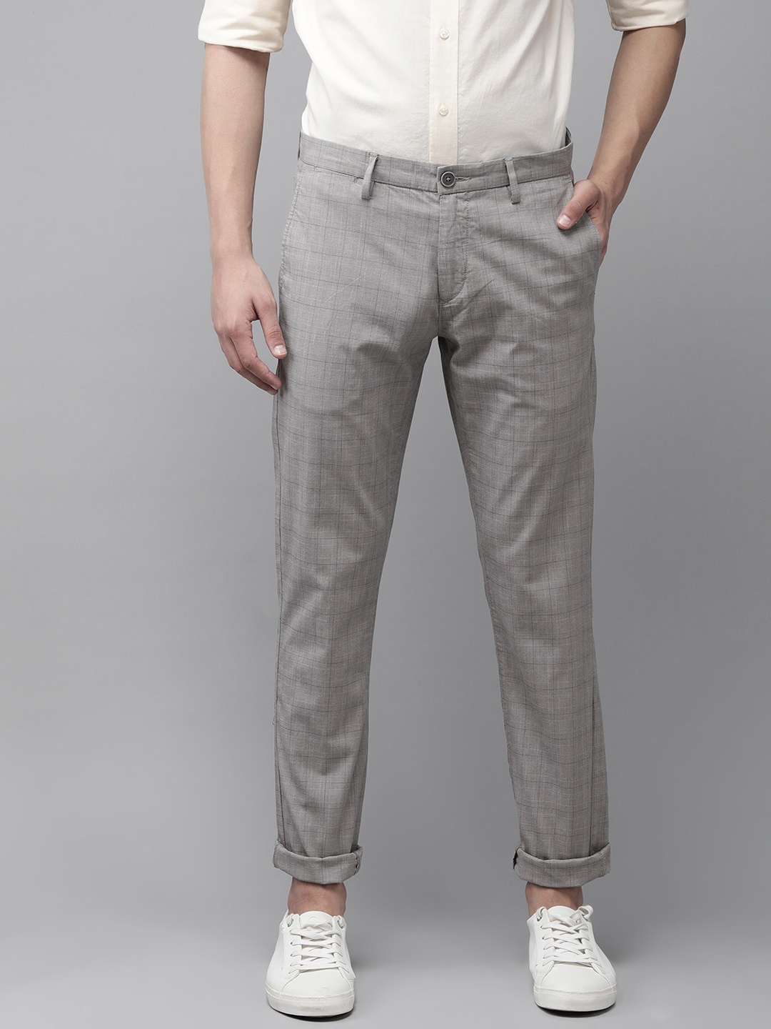 

U S Polo Assn Men Grey & Black Checked Austin Trim Fit Trousers