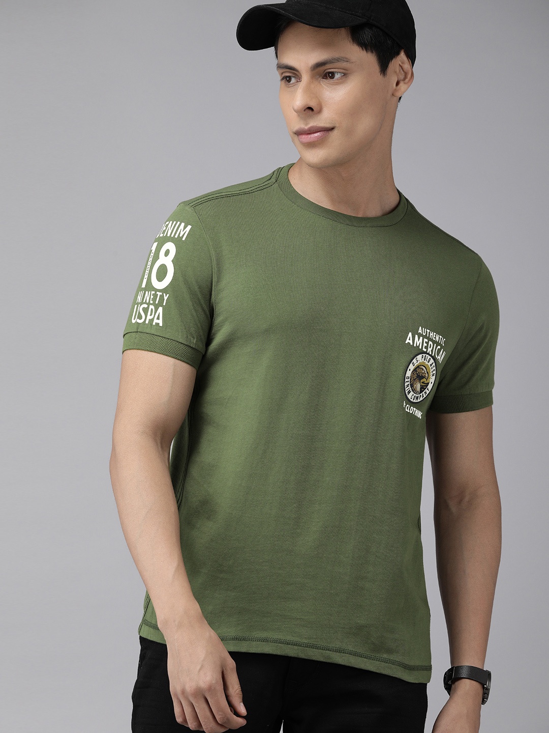 

U.S. Polo Assn. Denim Co. Men Olive Green Cotton T-shirt with Printed Detail