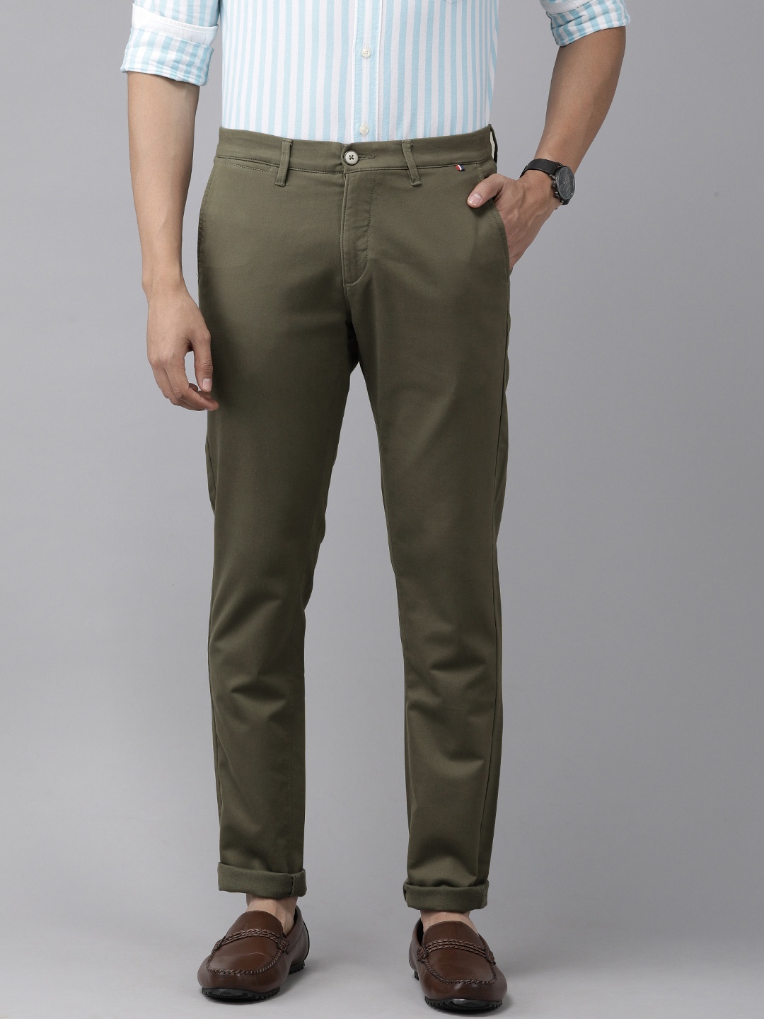 

U S Polo Assn Men Khaki Self-design Austin Trim Fit Casual Trousers