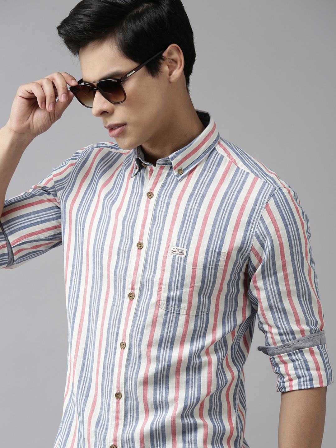 

U.S. Polo Assn. Denim Co. Men Blue & White Striped Slim Fit Casual Shirt