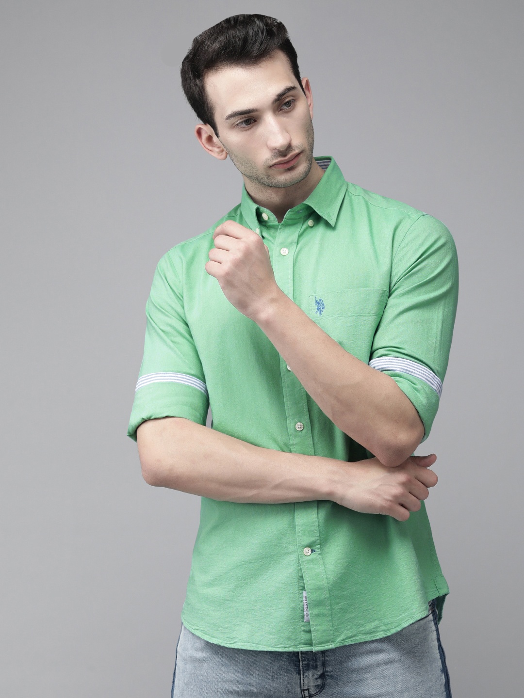 

U S Polo Assn Men Green Tailored Fit Opaque Casual Shirt
