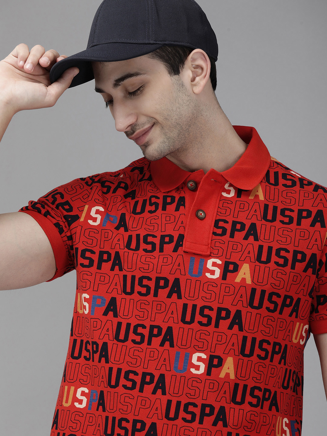 

U.S. Polo Assn. Denim Co. Men Red Printed Pure Cotton Polo Collar Pure Cotton T-shirt