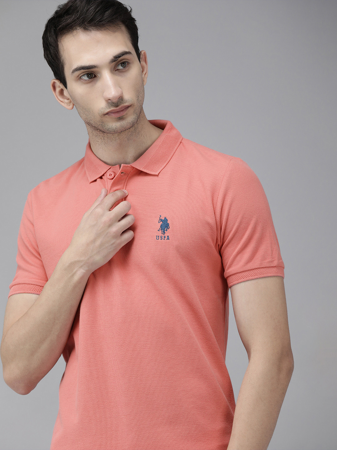 

U S Polo Assn Men Pink Polo Collar T-shirt