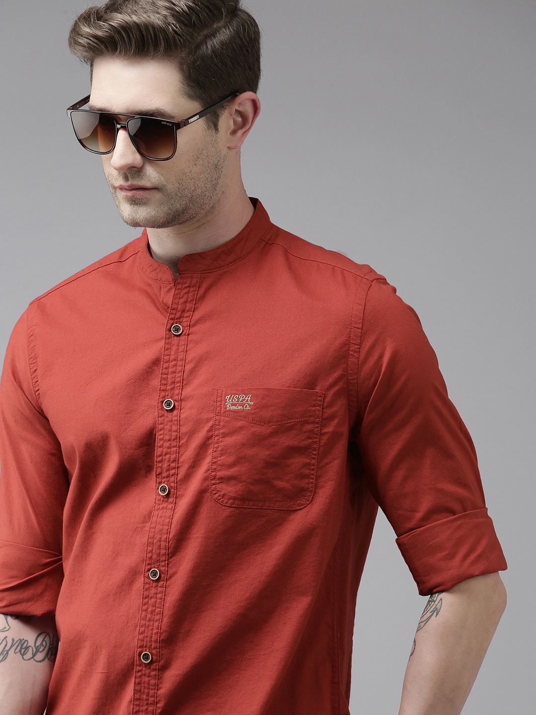 

U S Polo Assn Denim Co Men Red Solid Casual Shirt