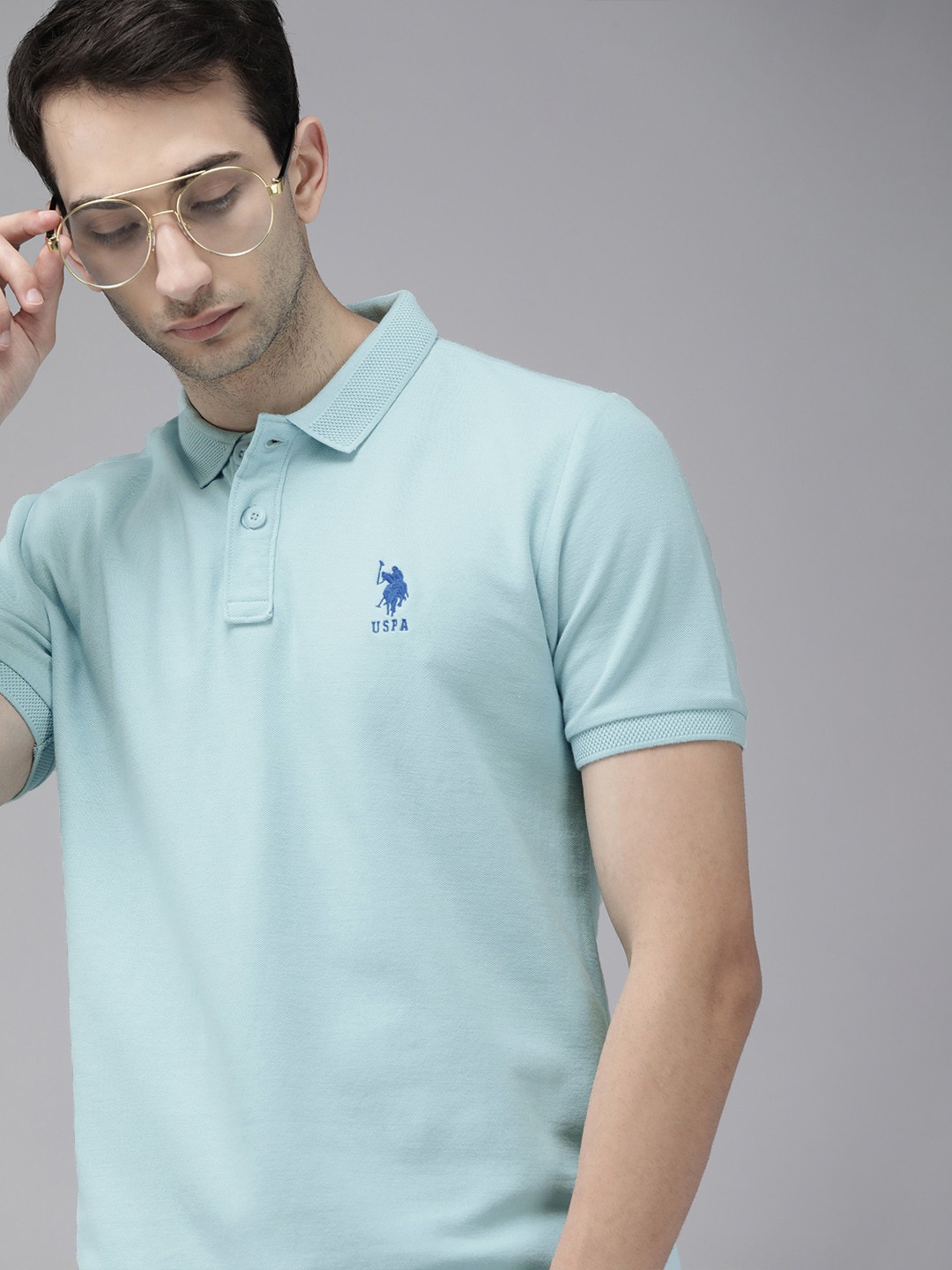 

U S Polo Assn Men Blue Polo Collar T-shirt